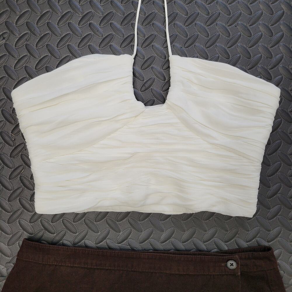 Zara Ivory Ruched Chiffon Crop Top Medium Cutout Going Out Bridal Festival